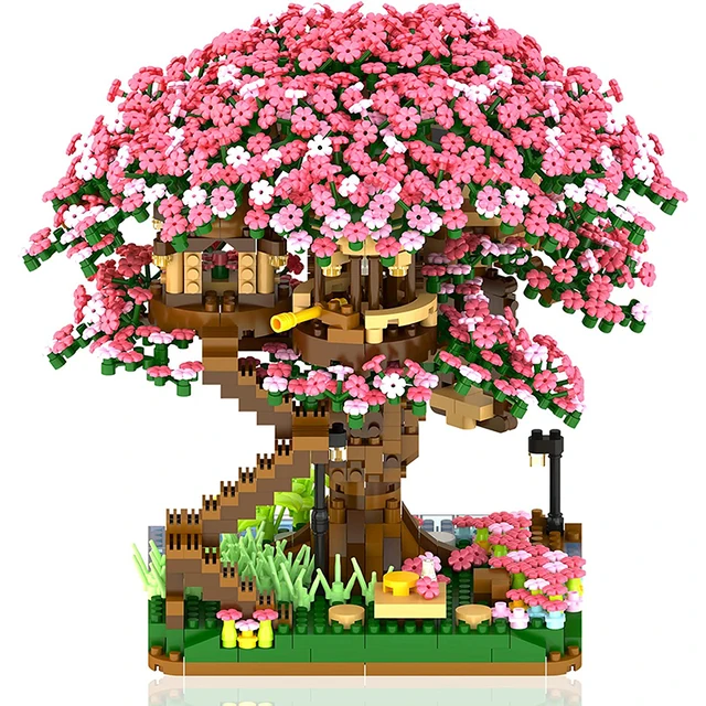 Mini Sakura Tree Building Blocks Set Diy Cherry Blossom Bricks with Light Treehouse Model Ornament Romantic Gift for Girlfriend 4