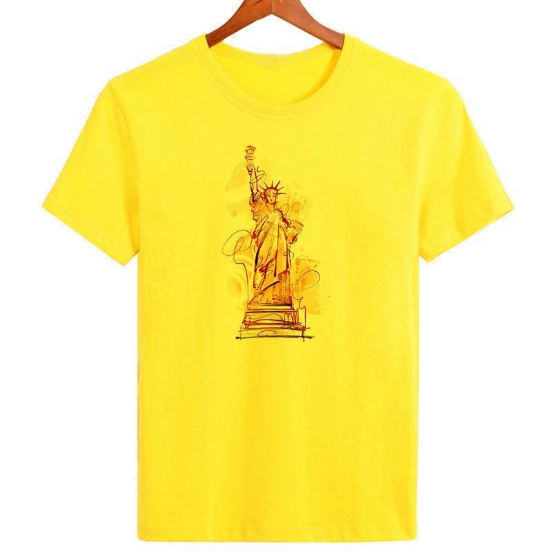 

Creative painting Statue of Liberty printed T-shirt Men's new exclusive short sleeve High quality comfortable top B1-5