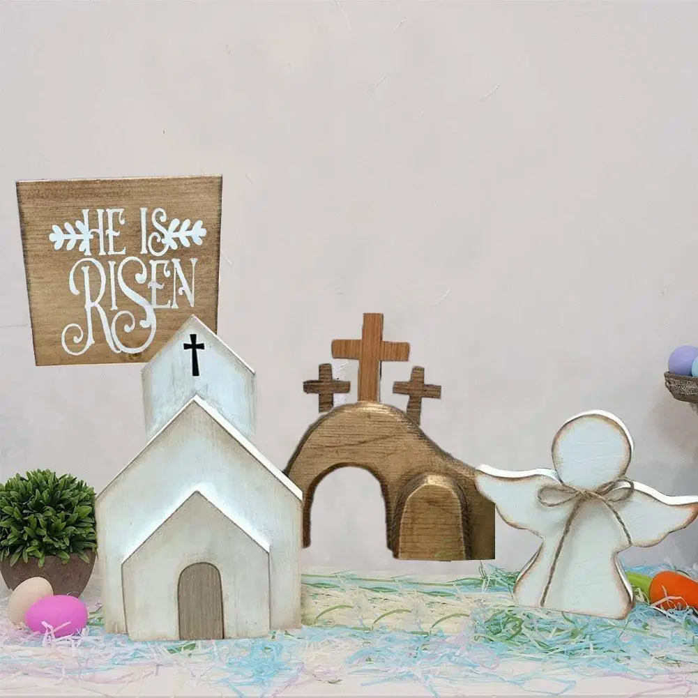 4pcs Easter Christian Wooden Jesus Tomb Scene Jesus Resurrection