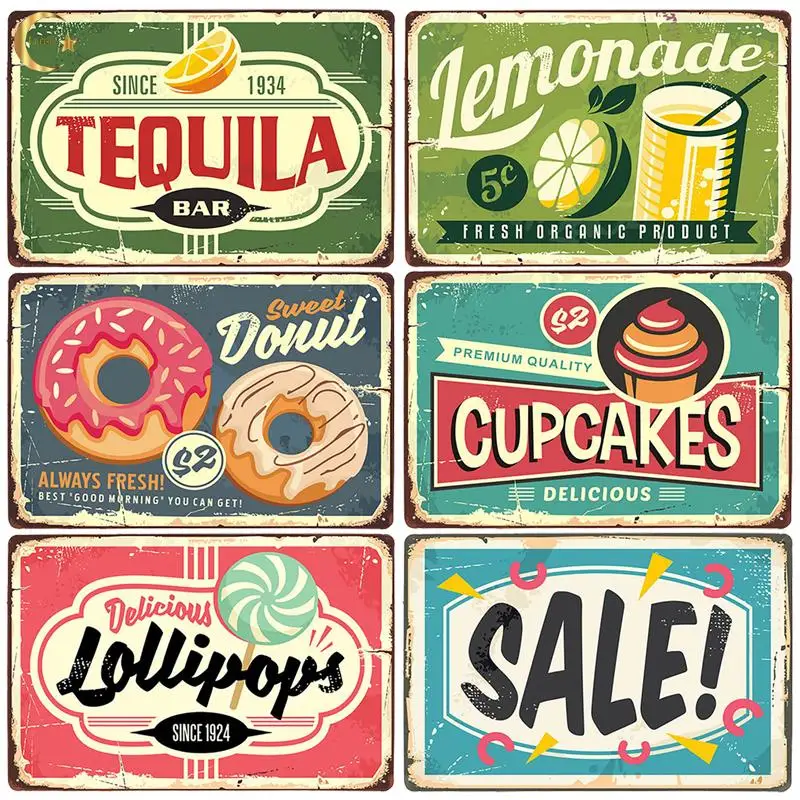 Metal Tin Sign Fruit Food Vintage Metal Placca Ice Cream Retro Art Poster Fruit Shop Mall Cafe Iron Painting Wall Decoration