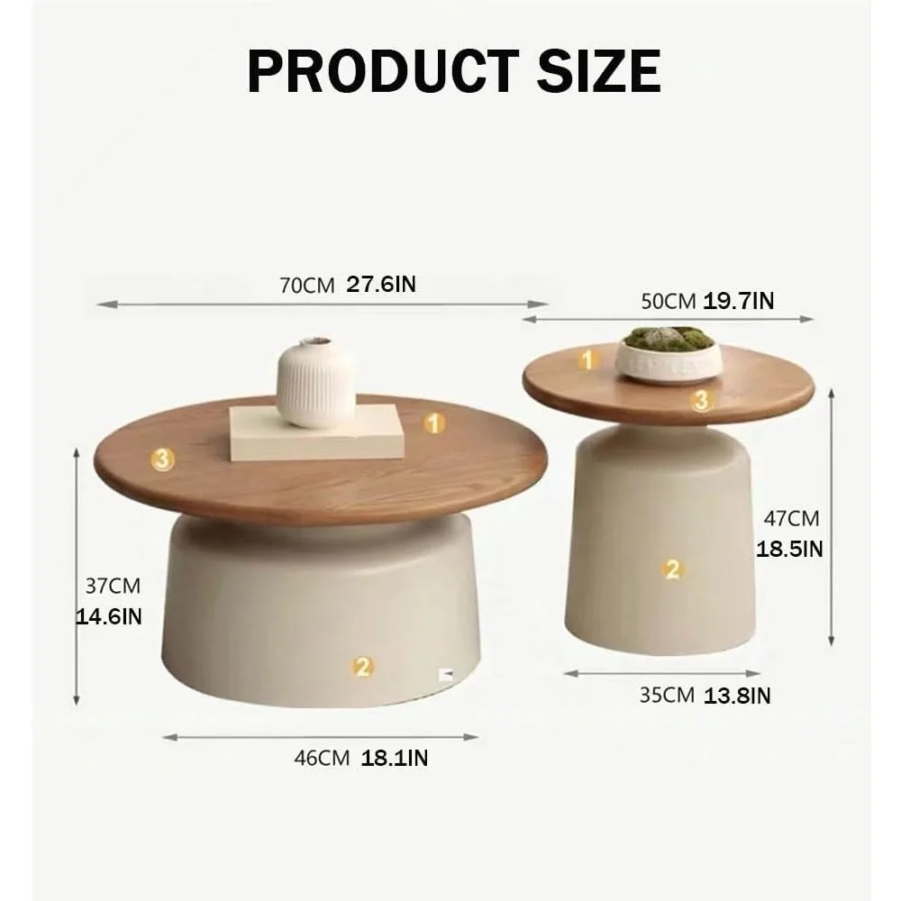Cream Style Solid Wood Coffee Table, Living Room Home Small Apartment, Simple Tea Table, Round Coffee Table(B) 2