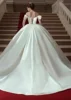 Satin Off The Shoulder Engagement Formal Ruched Wedding Dresses Ball Gown Sweetheart Cap Sleeve Bridal Gown with Court Train 2