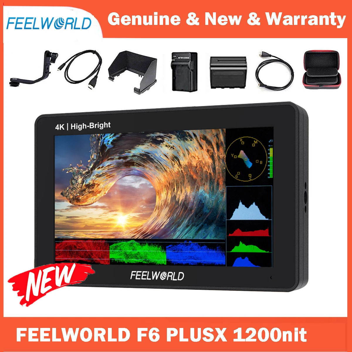 

Накамерный монитор FEELWORLD F6 PLUS X, 5,5 дюйма, 1920 нит, 3D, LUT 1080 x, 4K, HDMI, F6 PLUS