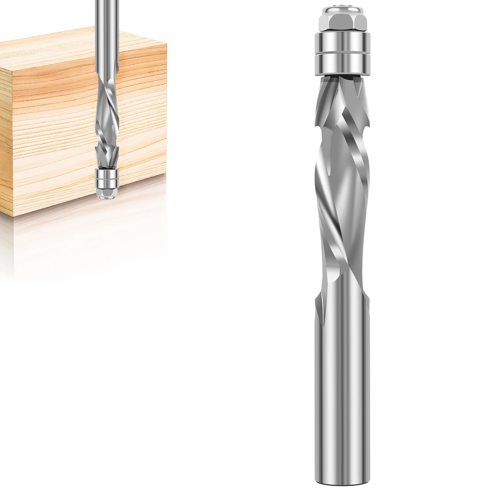 

Spiral Flush Trim Router Bit Solid Carbide Flush Trim End Mill Bit with 1/2inch Shank Double Bearing 1-5/8inch Cutting Length