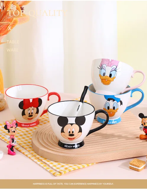 450ML Disney Mickey Mouse Coffee Mugs with Spoon Cartoon Goofy Milk Cups  Creative Fashion Handle Kids Minnie Water Cup Tumbler - AliExpress