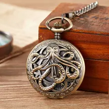 

Vintage Retro Skeleton Cute Octopus Animal Mechanical Pocket Watch Mens Fob Chain Golden Automatic Self-winding Women Men Watch