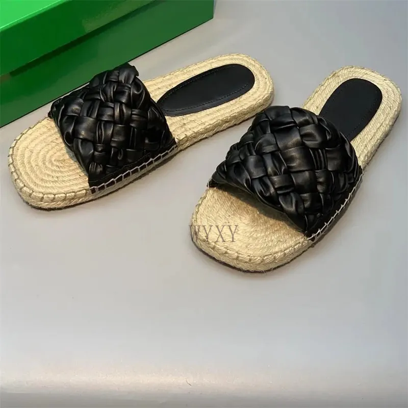 

Summer New Fashion Round Head Women's Slippers Casual Flat Shoes Woven Decoration Simple Genuine Leather Versatile Slippers