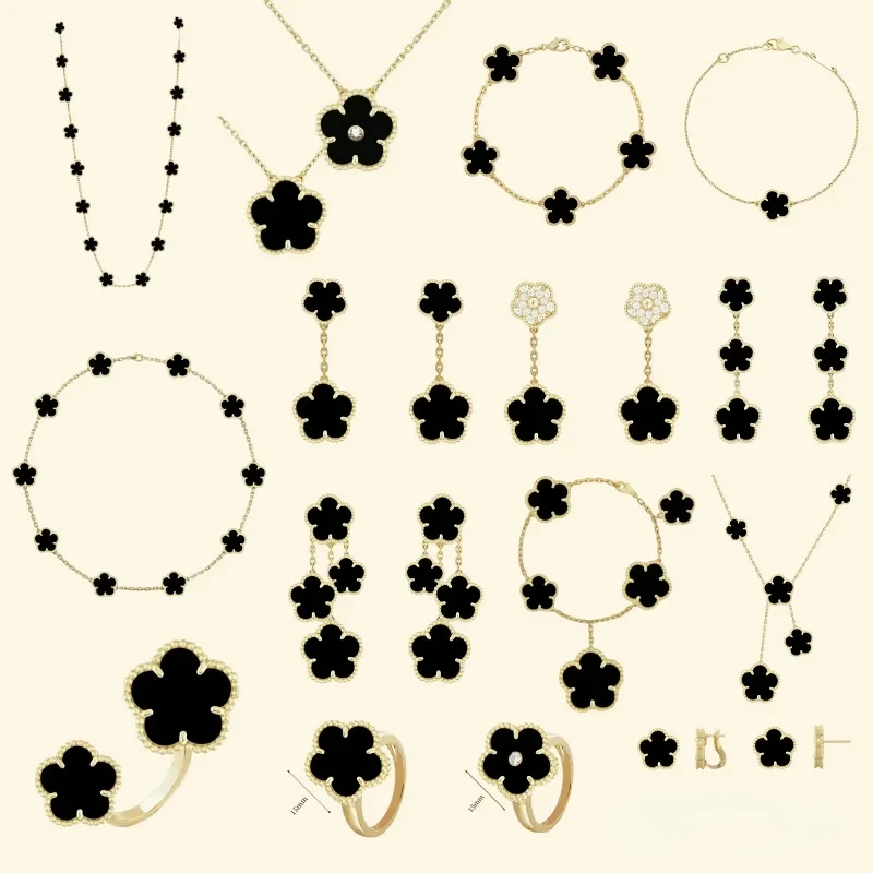 

Temperament Jewelry Set Natural Stone Earrings High Quality Pendant Necklace Women's Clover Bracelet