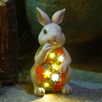 Solar Garden Outdoor Statues Bunny with 7 LED Lights – Lawn Decor for Patio, Balcony, Yard Ornament - Unique Housewarming Gifts
