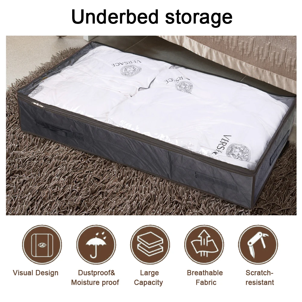 Thick Breathable 2 Pcs Foldable Under Bed Bags Under Bed Storage Boxes Underbed Clothes Storage Bags Zippered Organizer 6