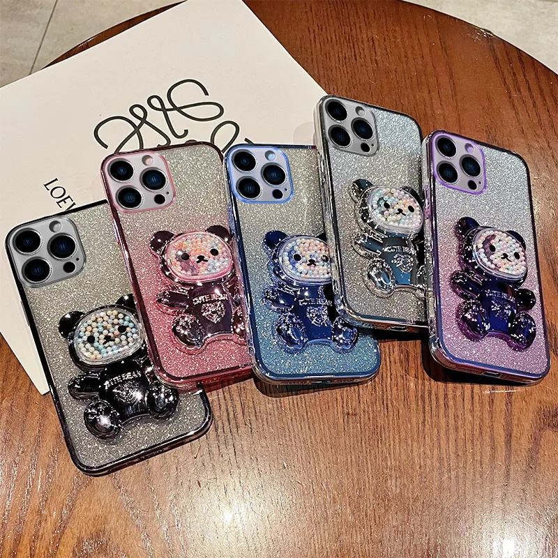 Candy Bear Stand Holder Glitter Phone Case - Soft Cover with Sparkling Design