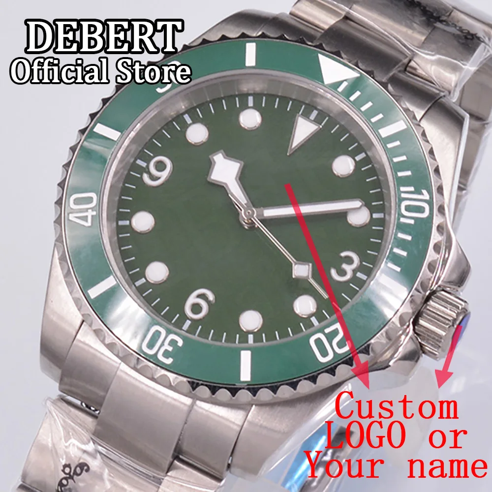 

DEBERT custom logo 40mm green watch NH35 Seiko Movement Men's Watch Clear back case Sapphire Crystal Mechanical watches