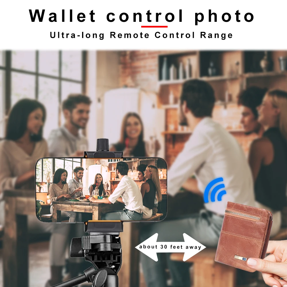 Smart anti-lost wallets Bluetooth Tracker genuine leather men wallet coin pocket chain zipper wallet card holder 5