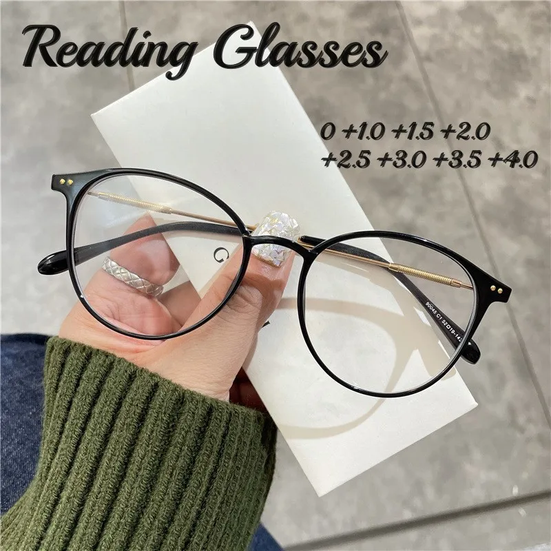 

Trendy Blue Light Blocking Presbyopia Round Reading Glasses Fashion Eyewear New Prescription Eyeglasses Lenses with Diopters