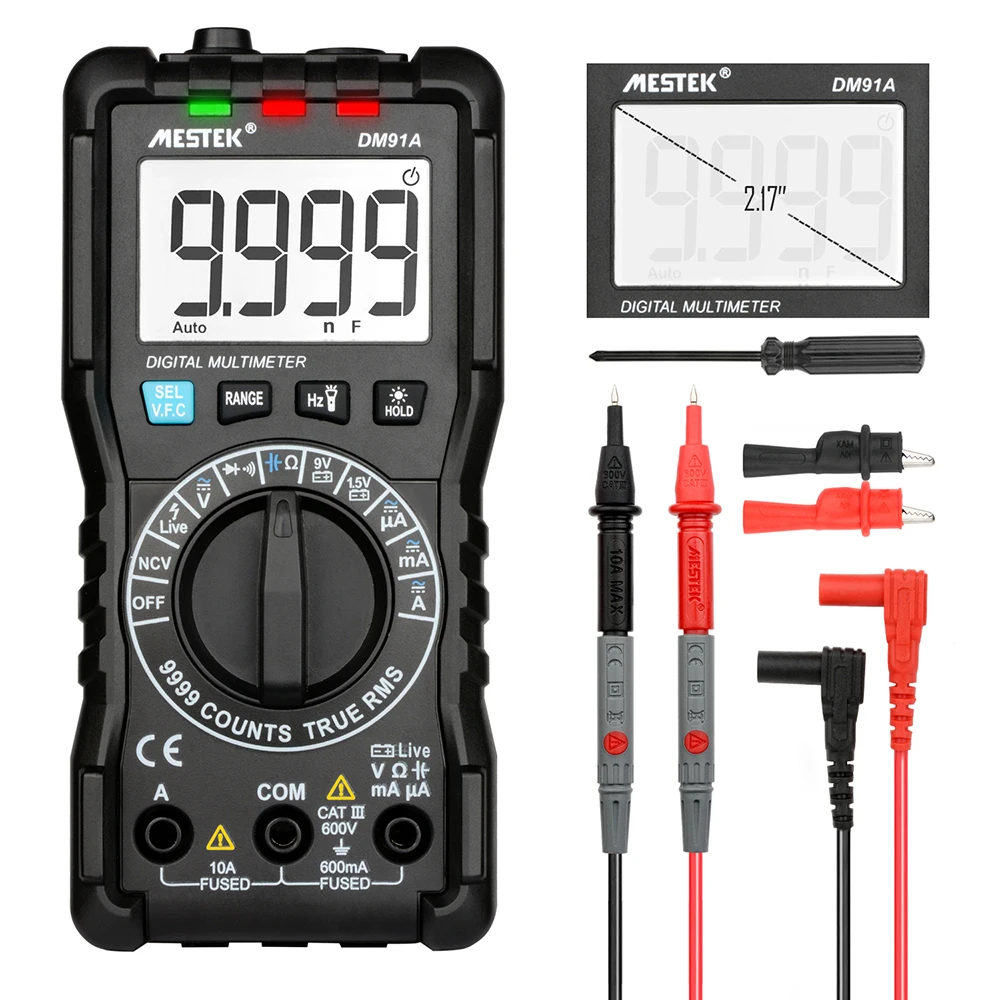 Mestek DM91A Digital Multimeter Voltage Tester Electric Tools Test Lead Auto Range Capacitance Tester T-RMS Multimetro Voltmeter