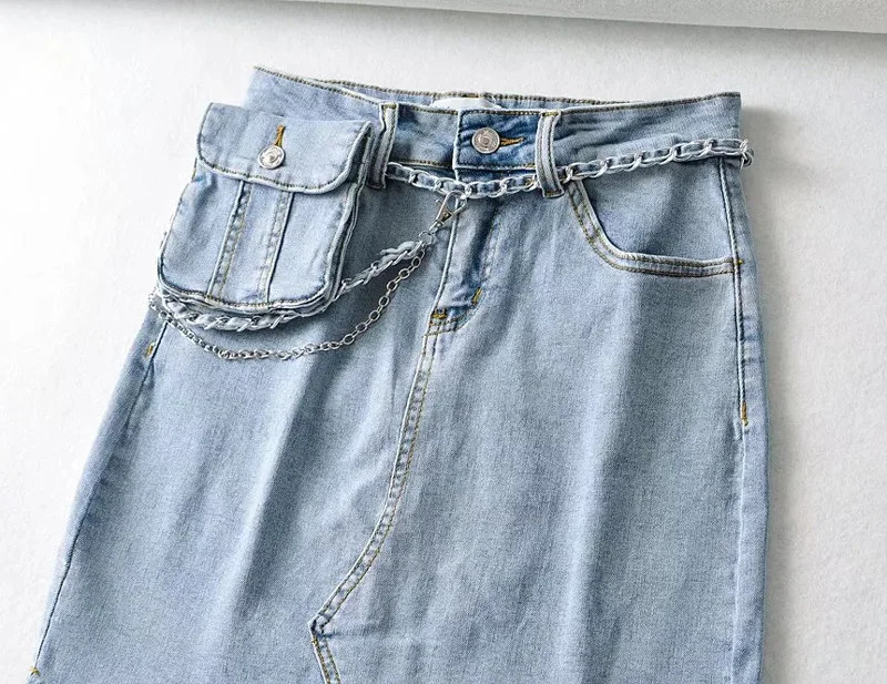 Saia com Mini Cinto de Corrente Moda Menina Quente Doce Feminina Step-cut Hem Denim Mini Bolsa 521a 9 Computers & Electronics