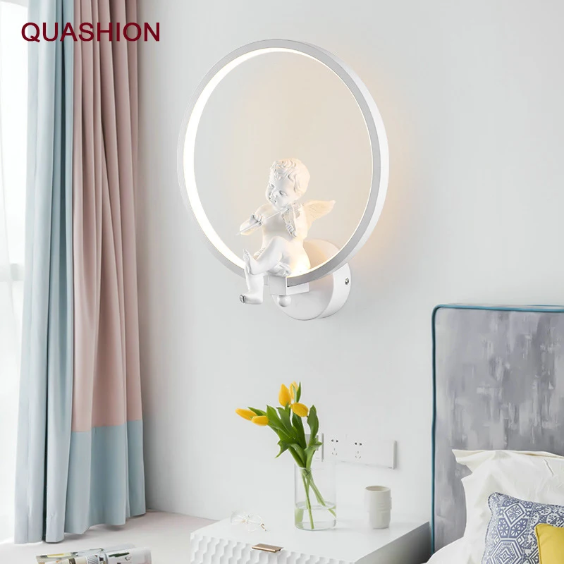 

Art Angel Home Lighting Nordic Children'S Room Bracket Trumpet Violin Circle LED Wall Light Living Room Bedroom Indoor Lamp