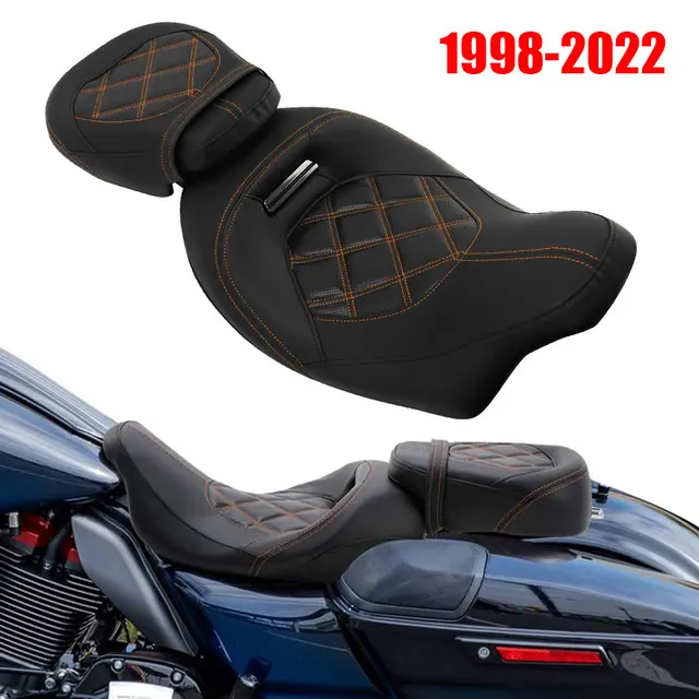 Motorcycle Low-Profile Seat Pillion Two-up Rider Seat Set For Harley Touring Street Glide Road King Special Classic 1998-2022