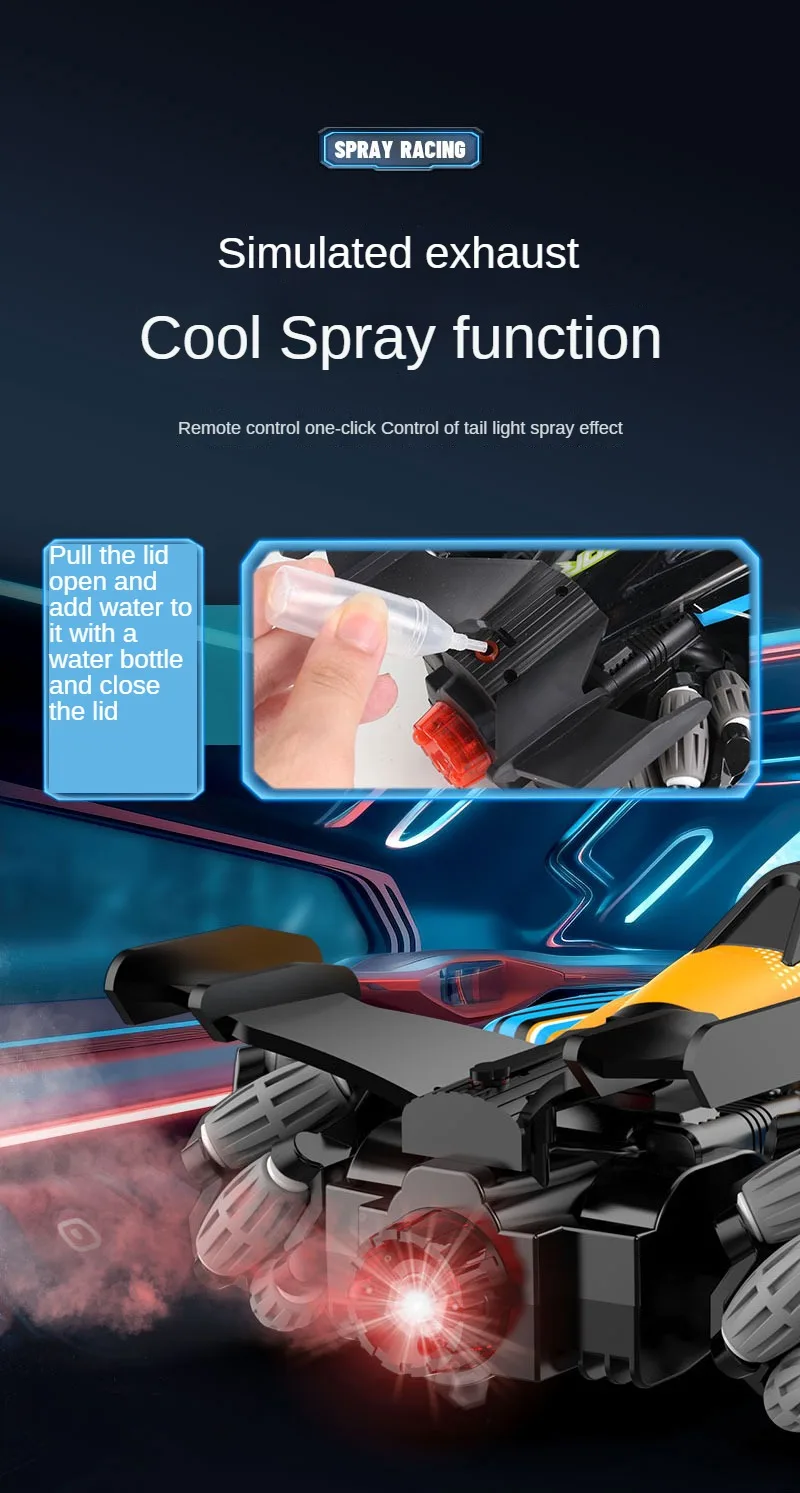 F1 Rc Drift Car With Music Led Lights, 2.4G Radio Controlled Double-Row 4Wd Stunt Cars, Electric Toys For Kids