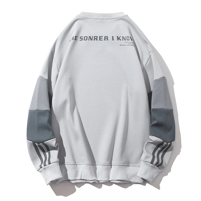 Spring Autumn Men's Contrasting Pullover Round Neck Striped Screw Thread Patchwork Long Sleeve Sports Hoodies Casual Tops