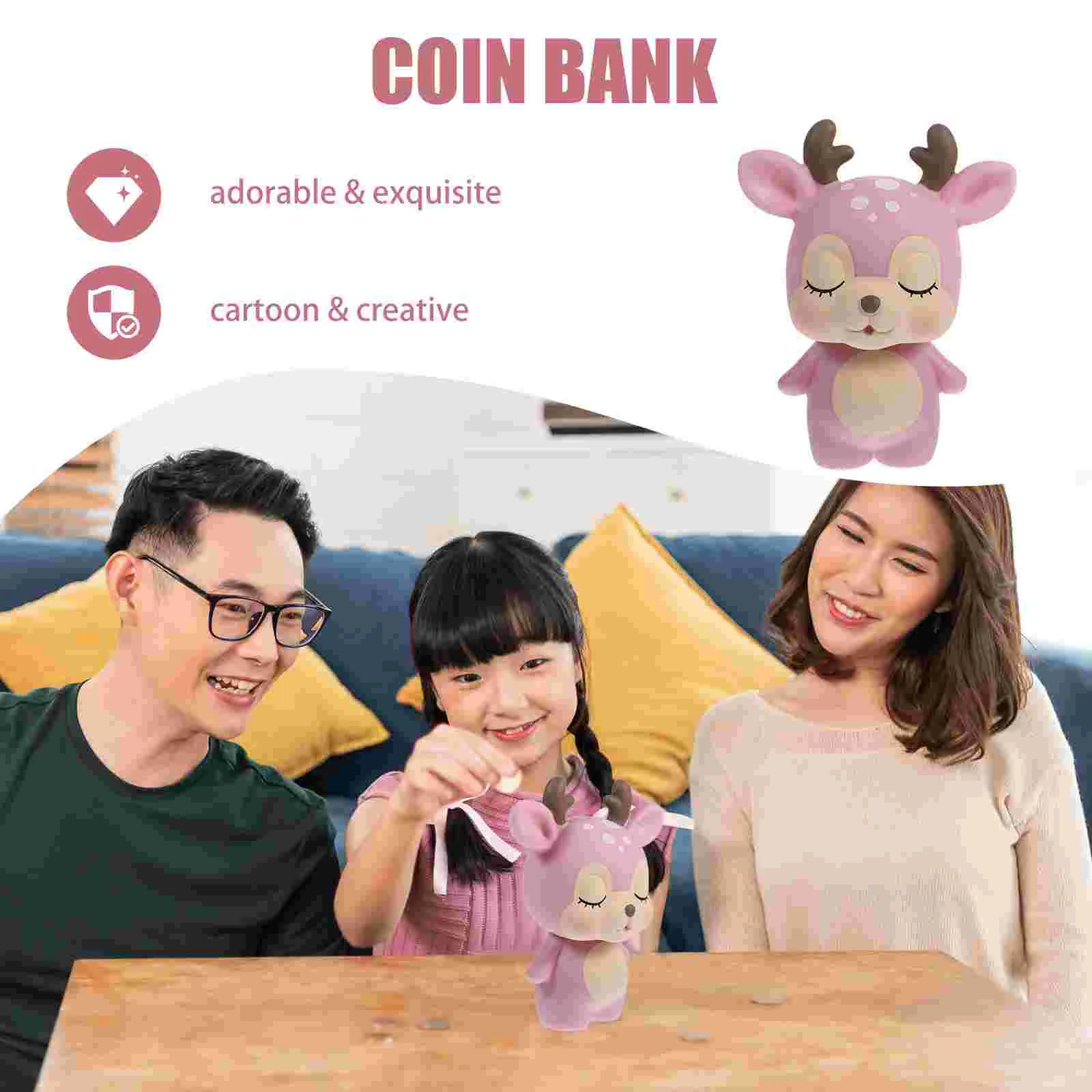 Creative Deer Piggy Bank Cartoon Coin Bank Money Holder Saving Pot (Pink) 4