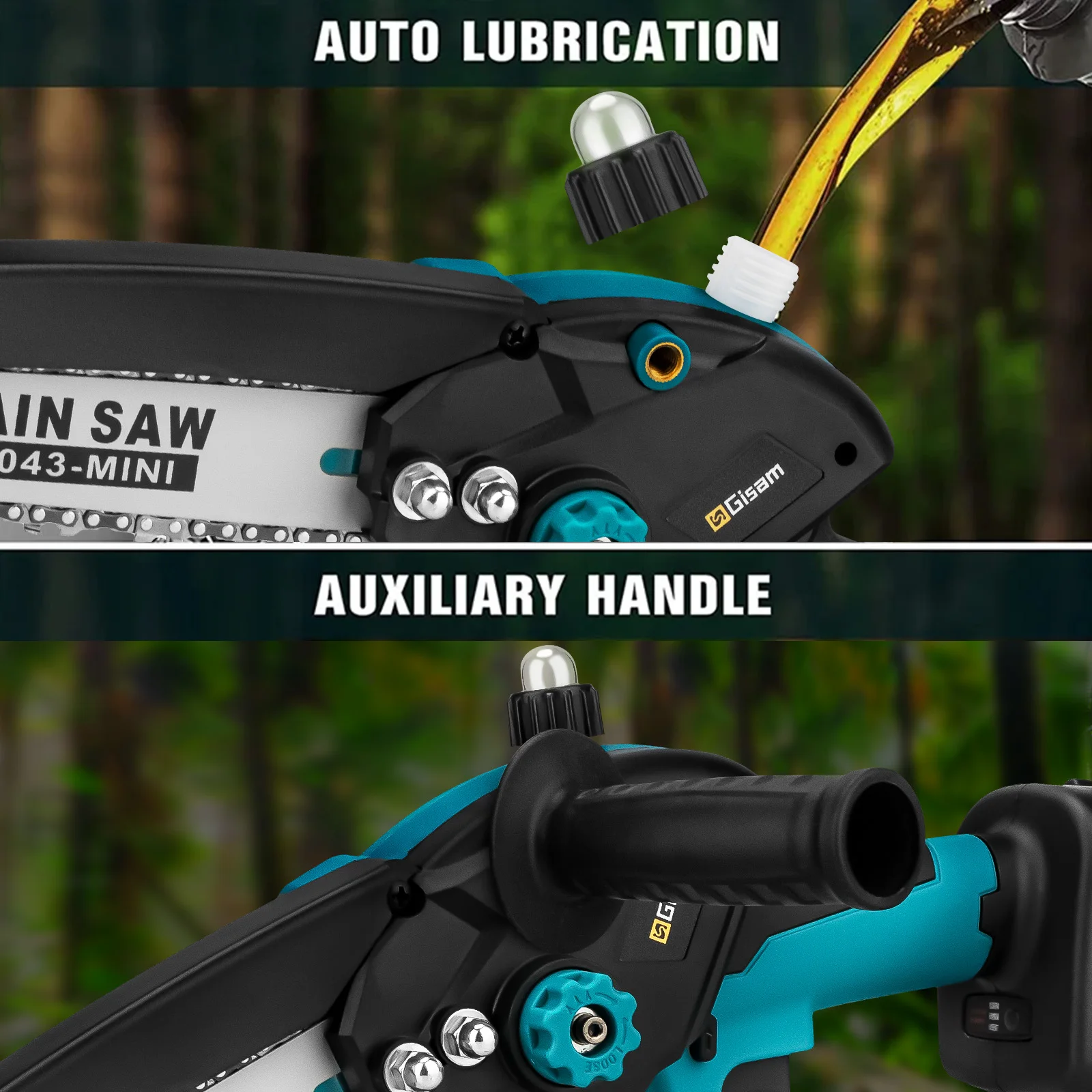 Gisam 8 Inch Brushless Chain Saw with Oil Can Cordless Handheld Pruning Chainsaw Woodworking Electric Saw Cutting Power Tools 4