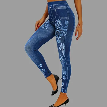Women's Elegant Printed Faux Denim Leggings 1