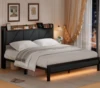 Full/Queen Bed Frame with Charging Station and LED Lights,USB Charging Station Headboard Upholstered Queen Size Metal bedstead 1