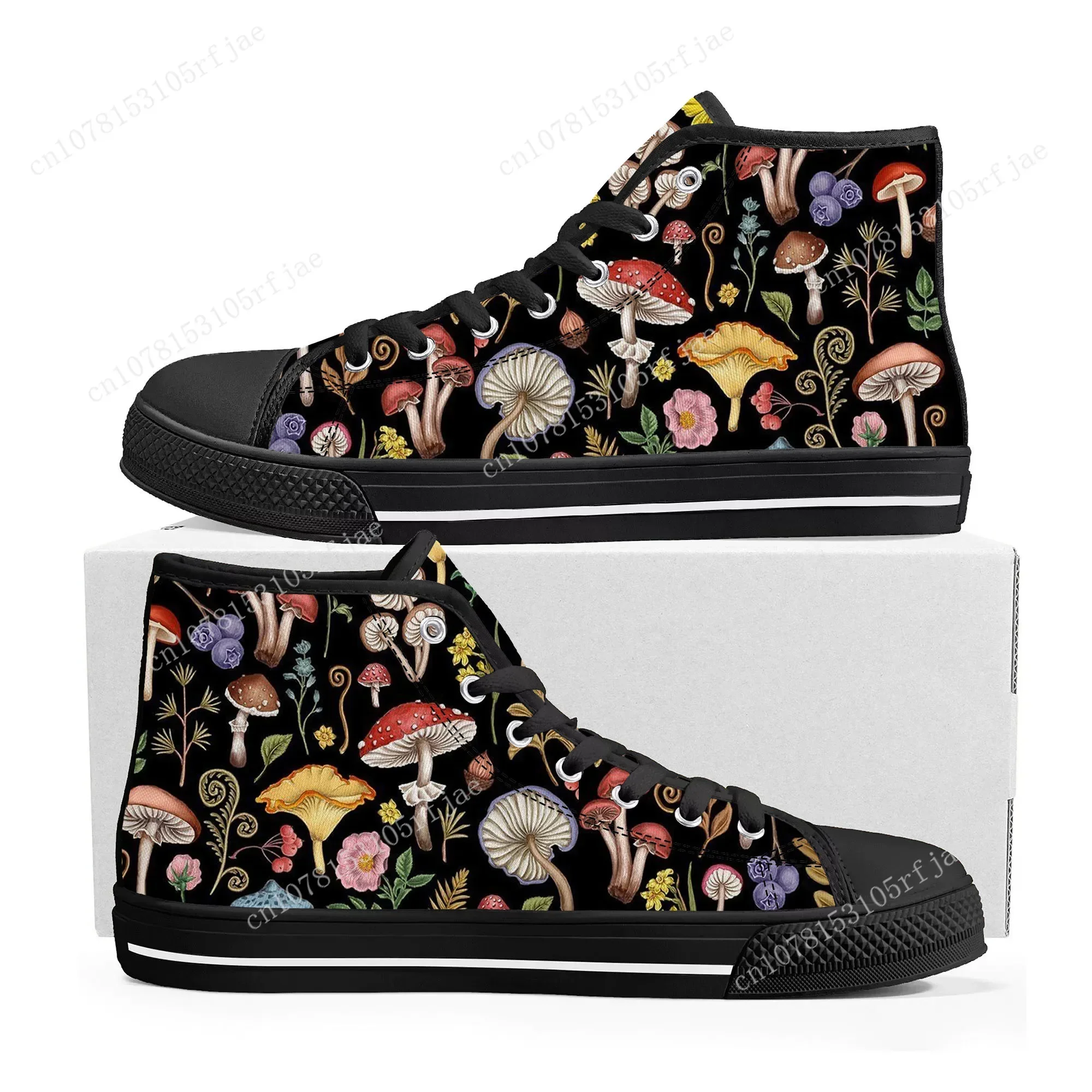 Mushroom Vintage Custom Made High Top Sneakers Mens Womens High Quality Canvas Sneaker Casual Couple Shoes Personalized Shoes 2