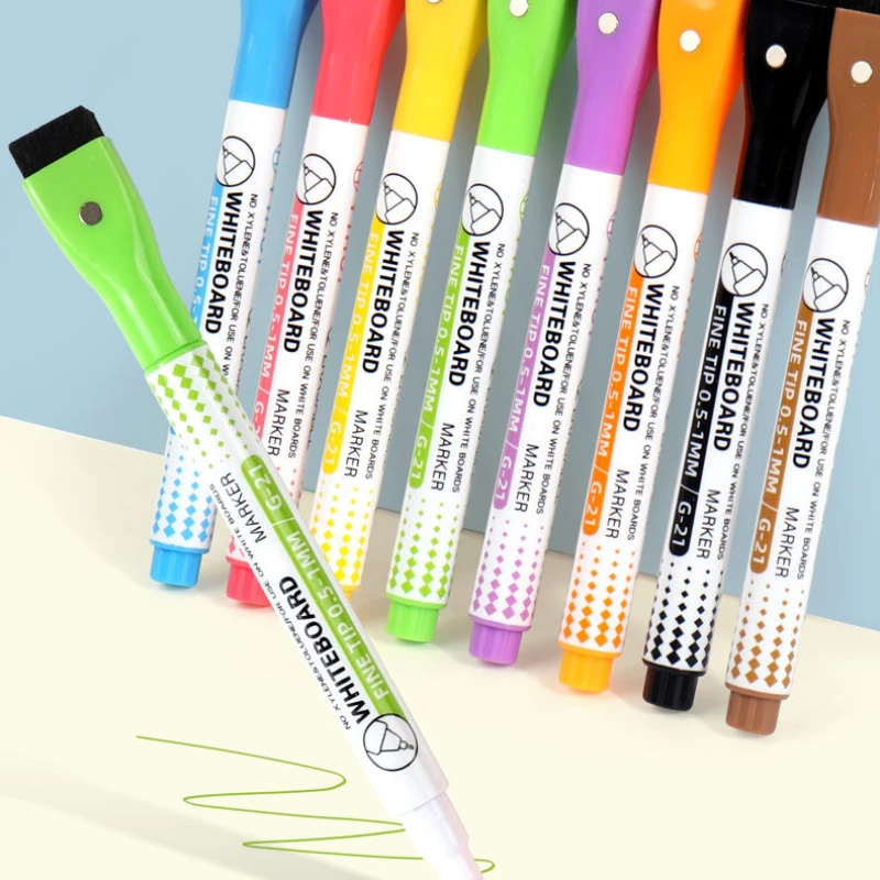 8 Colors 0.5mm Magnetic Dry Erase Markers Whiteboard Marker Pen Office School White Board Stationery Extra Fine Tip Colored Pens