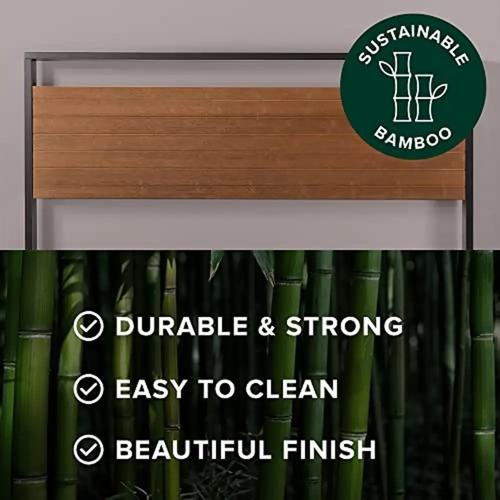 37" Bamboo and Steel Platform Bed Frame Solid Construction No Box Spring Needed Wood Slat Support Sustainable Material Durable