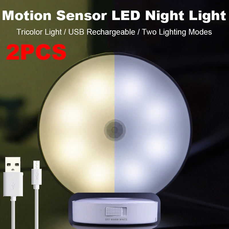 

2PCS LED Induction Night Lights Wireless Motion Sensor LED Cabinet Light USB Rechargeable Wall Lamp Bedroom Corridor Lighting