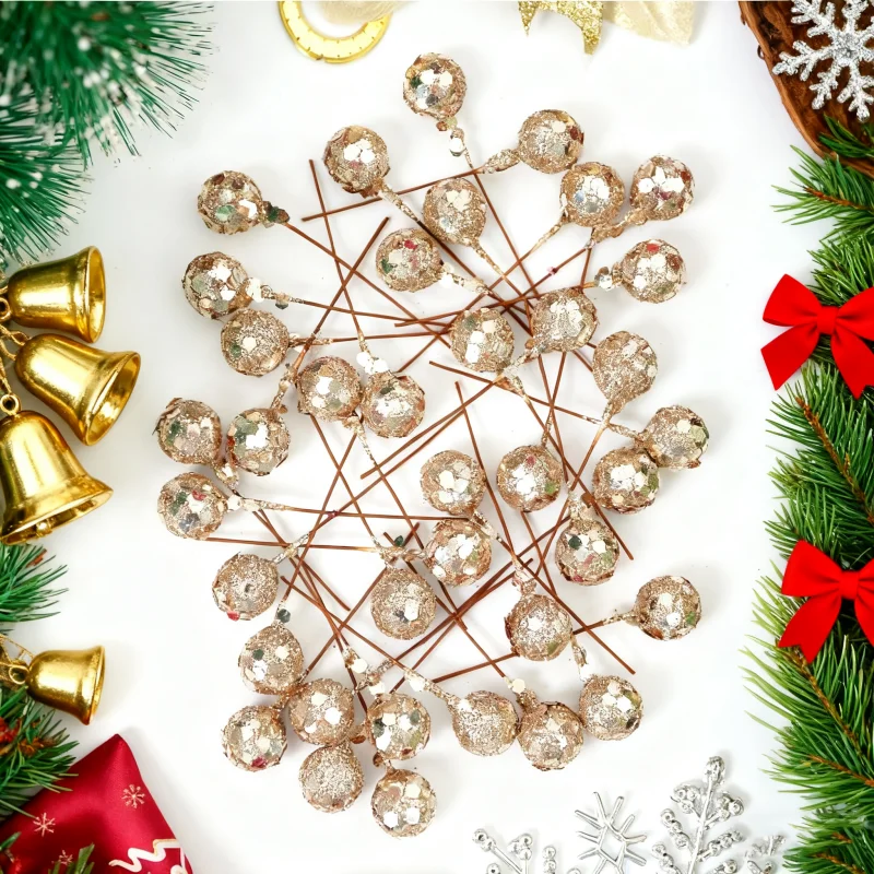 60 Stücke Künstliche Beeren 1,2 CM Gefälschte Beeren Dekor Draht Für Weihnachtsbaum Dekorationen Blumenkranz DIY Handwerk Geschenke Zubehör – Detail 4