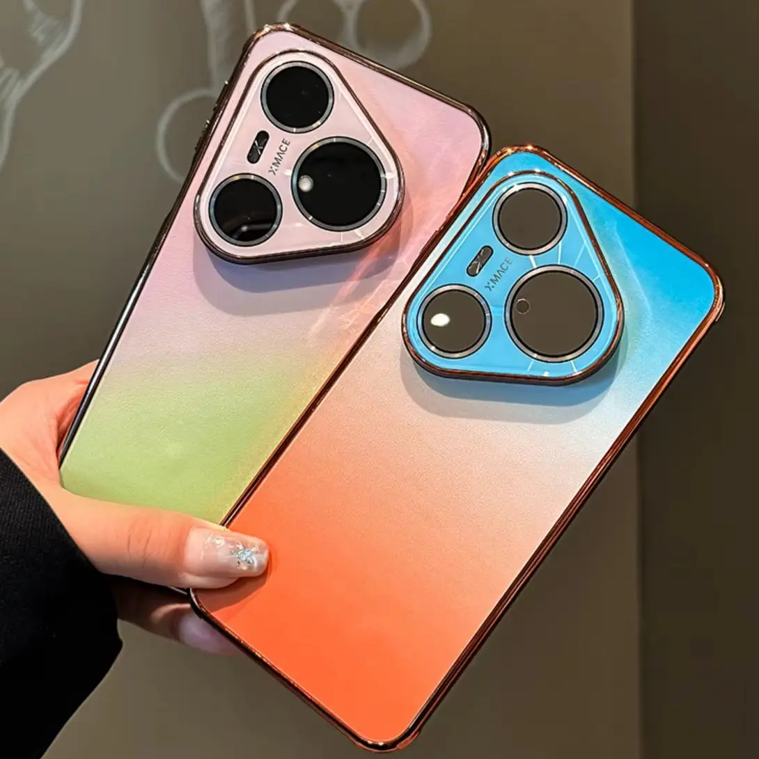 Plating Heat Dissipation Edge Gradient Silicon Leather Shockproof Phone Case with Lens Protection