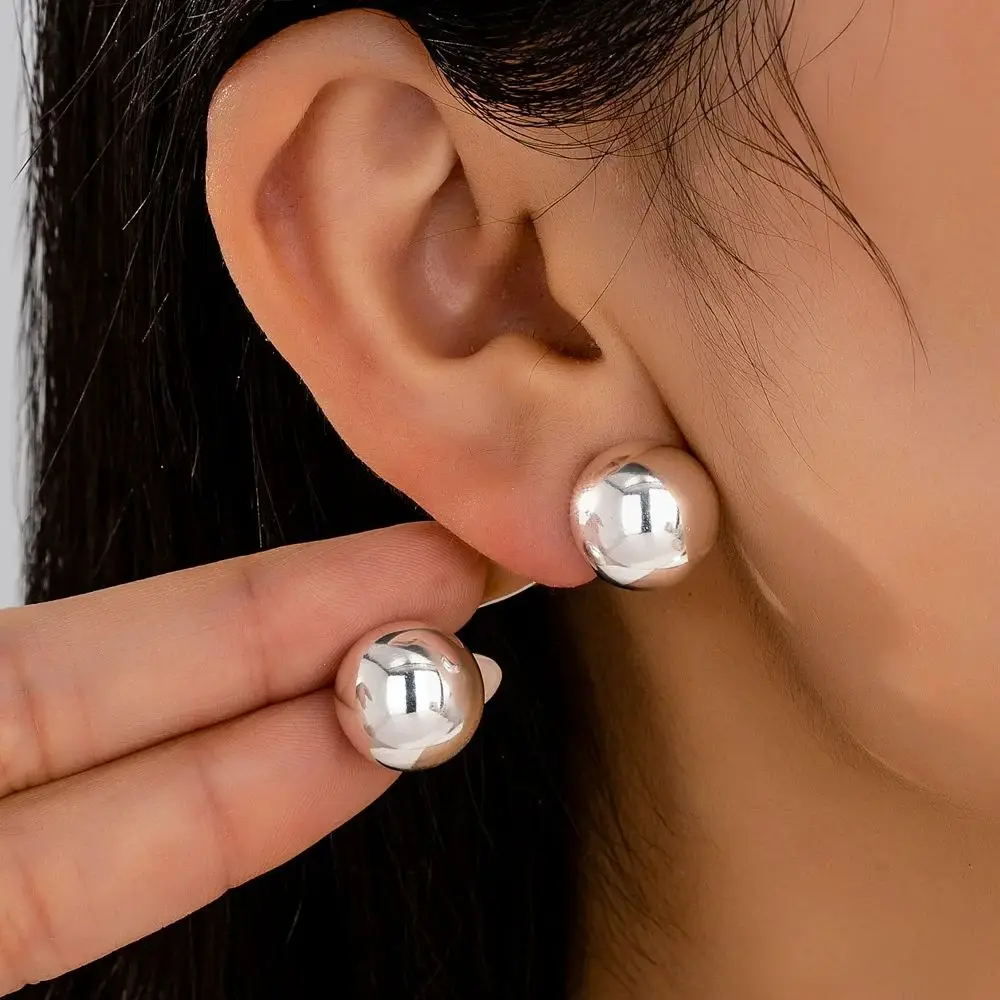 Simple Bean Shape Stud Earrings for Women Vintage Golden Silver Color CCB Smooth Irregular Personality Geometry Earrings Jewelry