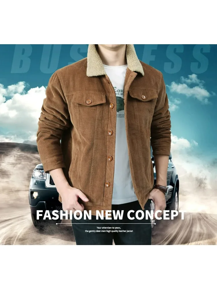 Mens Padded Corduroy Parka Jacket - Warm Windbreaker with Fur Collar