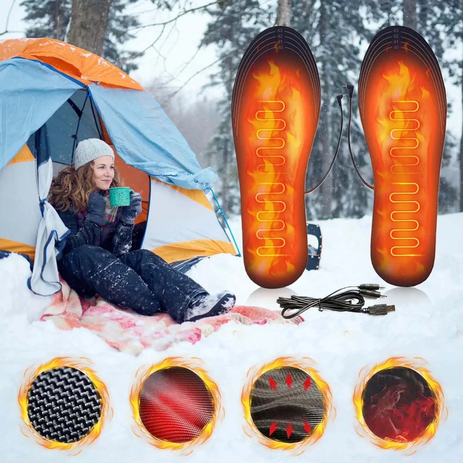 USB Heating Insoles Cuttable Warming Boot Inserts Outdoor Sports Heating Insole for Skiers Snowboarders Hikers Fishermen Skiing