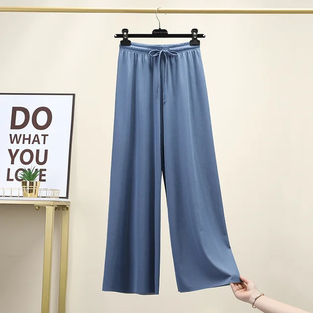 Spring/summer 2021 new ice silk chiffon pleated pants women high waist drop feeling loose-fitting lantern pant thin casual pants smooth--blue