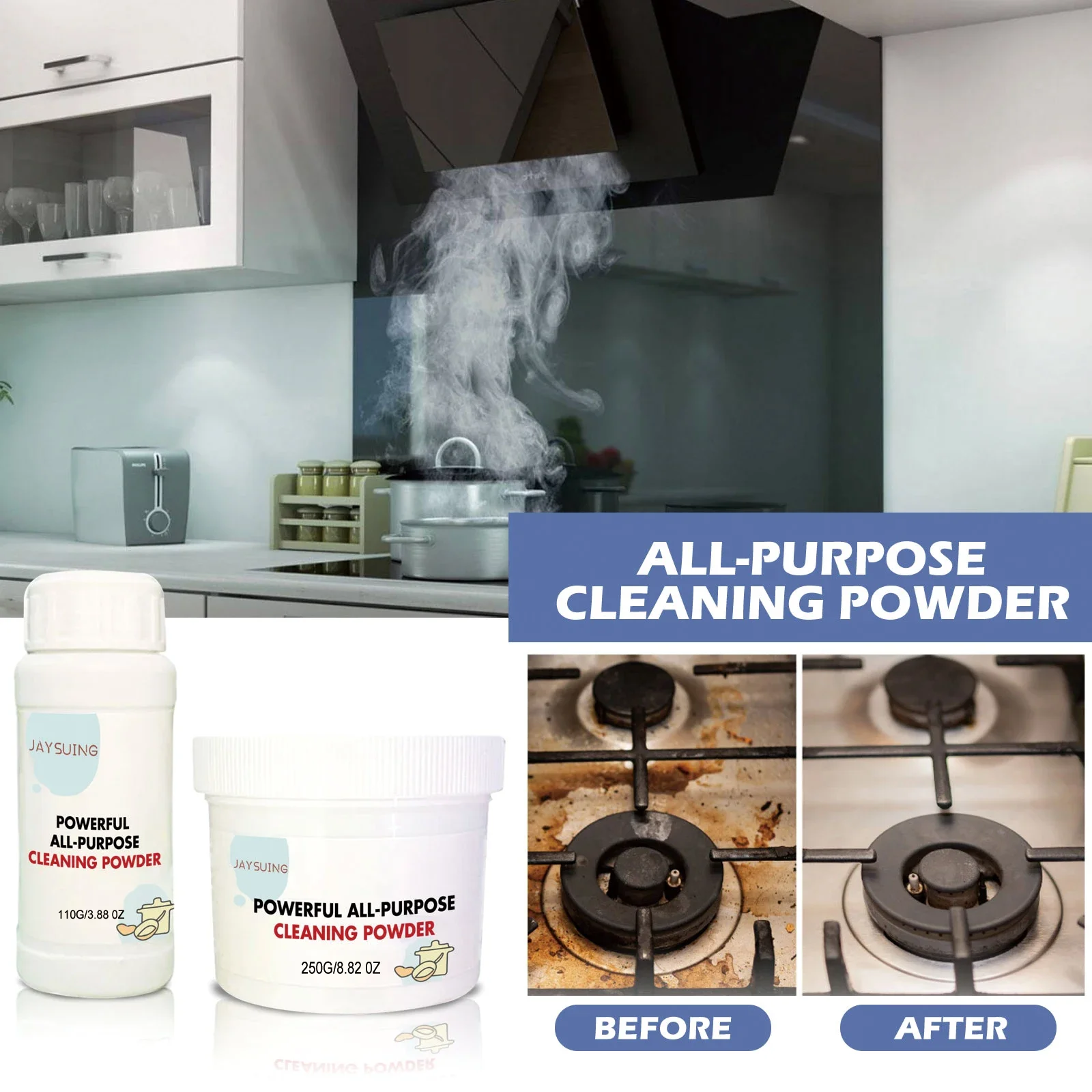 3pcs 250g Household Kitchen Cleaner Multifunction Kitchen Bathroom Cleaning Tools Powder Cleaner for Oil Stains Rust Dirt