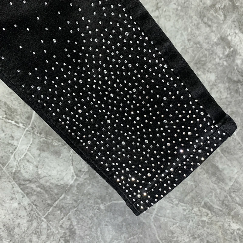 Fashion High-End Fashionable Rhinestone Jeans Men's High Street Slim Fit Youth Popularity Trendy Male Straight-Leg Denim Pants