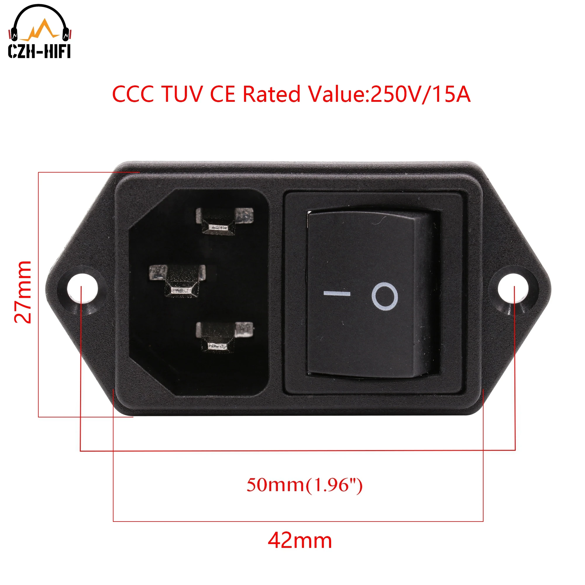 1pc IEC 320 C14 AC Male Power Cord Inlet Power Receptacle Connector Red Light ON-OFF Rocker Switch CCC,CE,TUV PC DAC CD TV