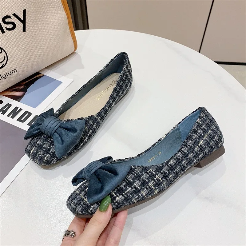 New Women Flats with Bow Square Head Flat Shoes for Ladies LoaferSlip on Zapatos De Mujer Breathable Comfortable Summer Shoes