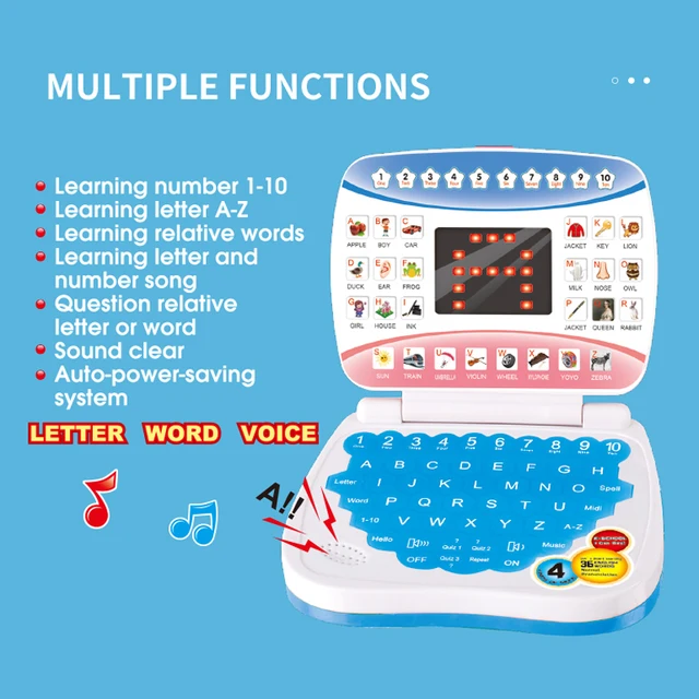 Máquina de aprendizaje portátil para niños, computadora electrónica, juguetes educativos de idiomas preescolares, regalo para niños pequeños, desarrollo de habilidades cognitivas