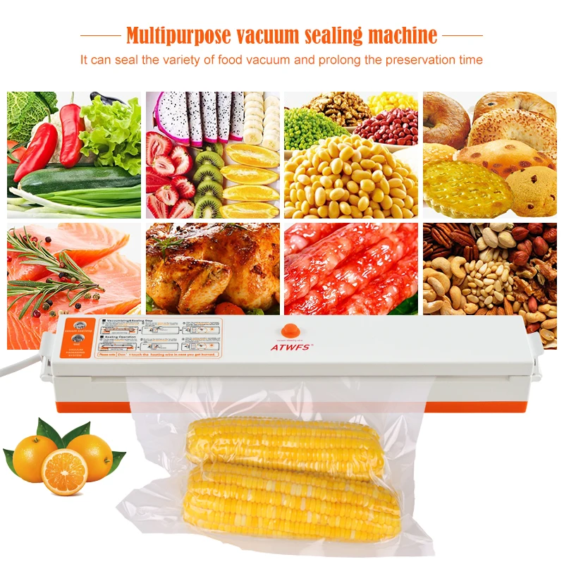 ATWFS Food Vacuum Sealer Storage Packing Sealing Machine Kitchen Vacuum Container Packer Food Saver with 15pcs Vacum Bag food vacuum sealer