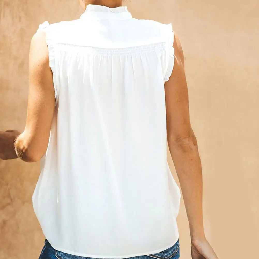 

Stylish Vest Top Buttons Half Placket Skin-touch Women Vest Women Summer Solid Color Loose Shirt Vest