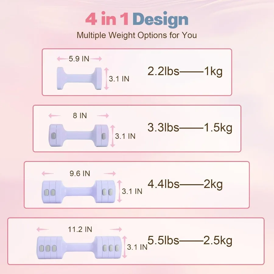 Adjustable Dumbbell Set of 2, 4 in 1 Free Weights Dumbbells Set for Women with Fast Adjustment, Each 2lb 3lb 4lb 5lb Hand Weight