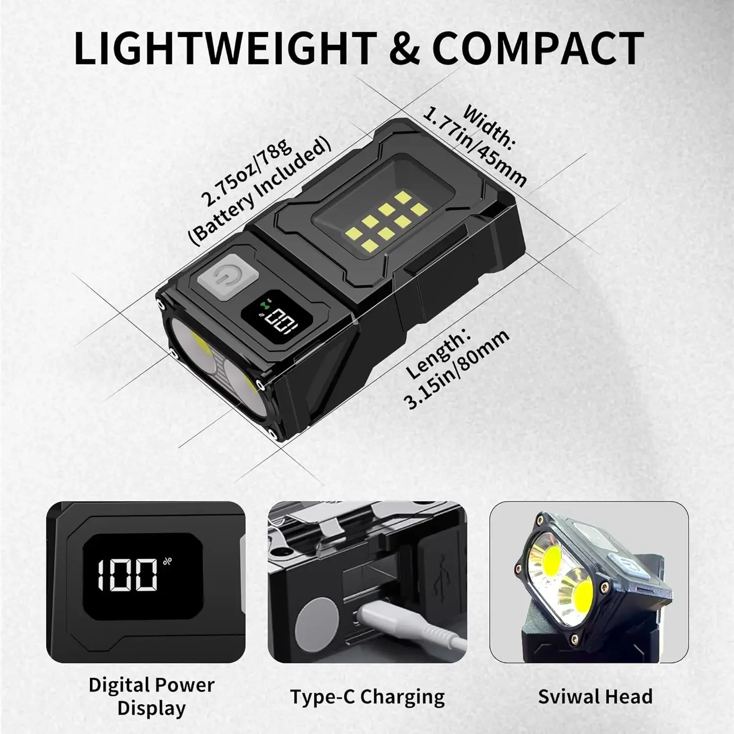 مصباح يدوي LED صغير 800LM - قابل لإعادة الشحن، قاع...