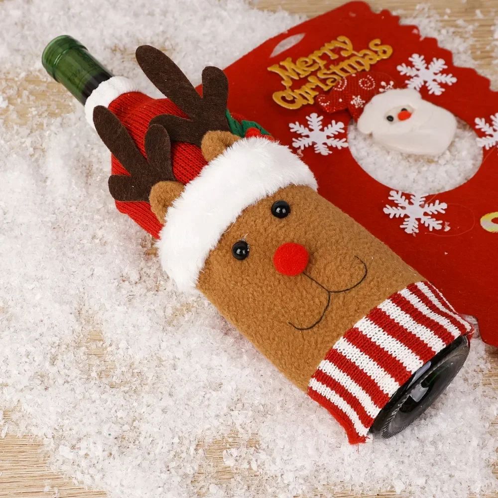 Christmas Wine Bottle Cover Set Santa Snowman Woven Wine Bottle Bags for Christmas Party Dinner Table Decorations New Year Gifts