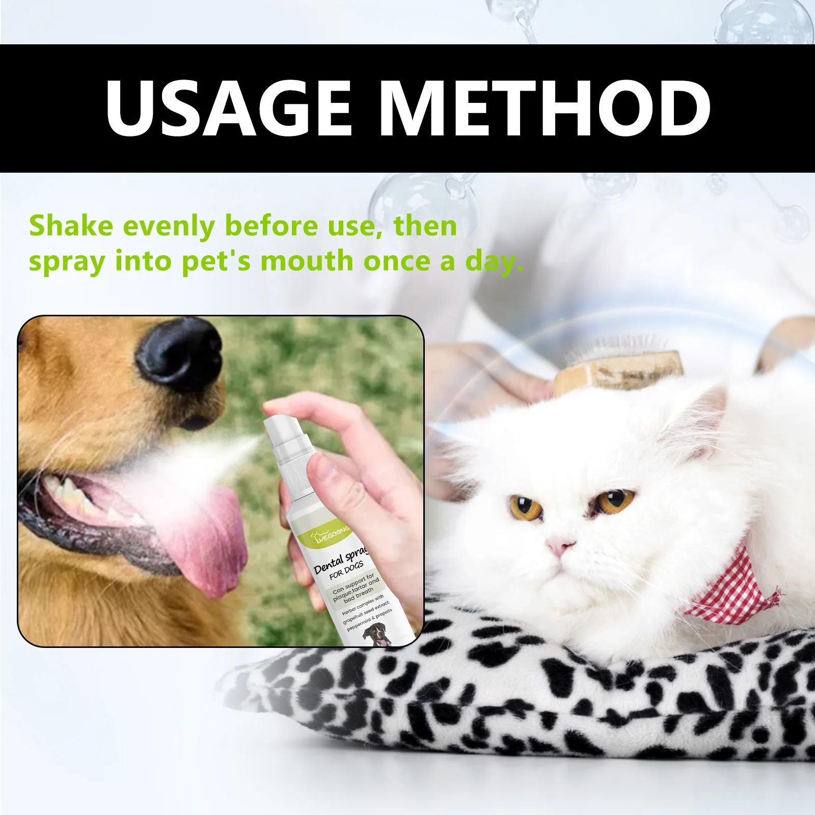 Yegbong Pet Mint Fresh Breath Spray Cat and Dog Oral Cleansing Deodorant Removal Odor Care Spray