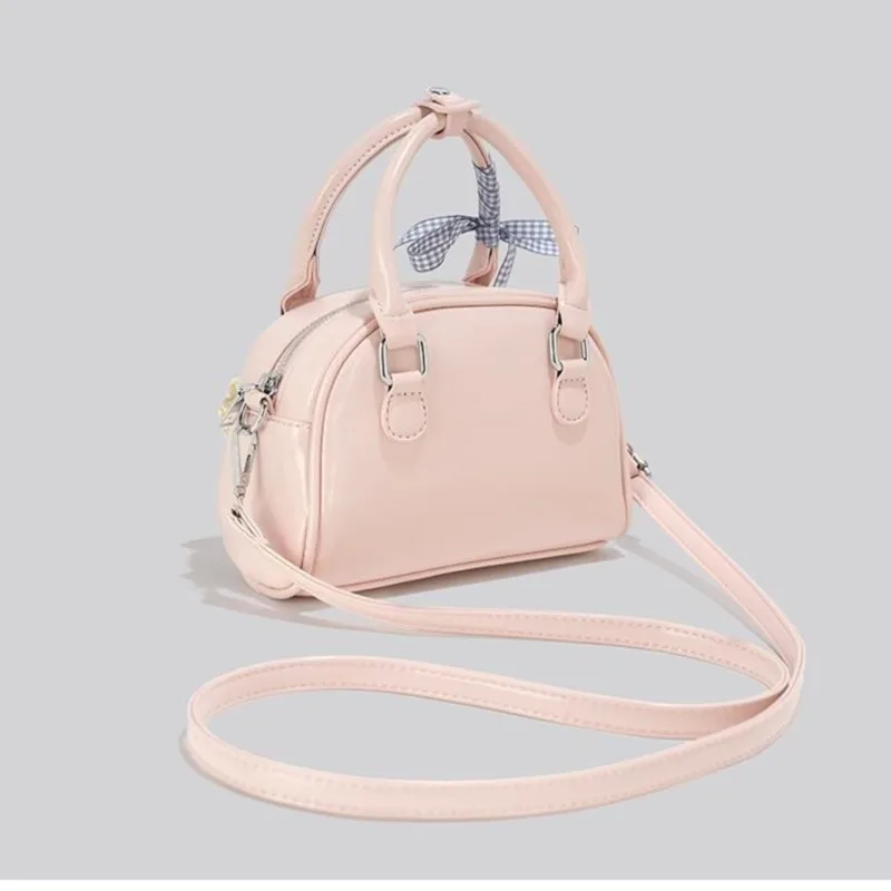 JIAERDI Sweet Cute Pink Messenger Bag Women Harajuku Lace Bow Chic Handle Boston Crossbody Bags Ladies Retro Bowling Bag Y2k